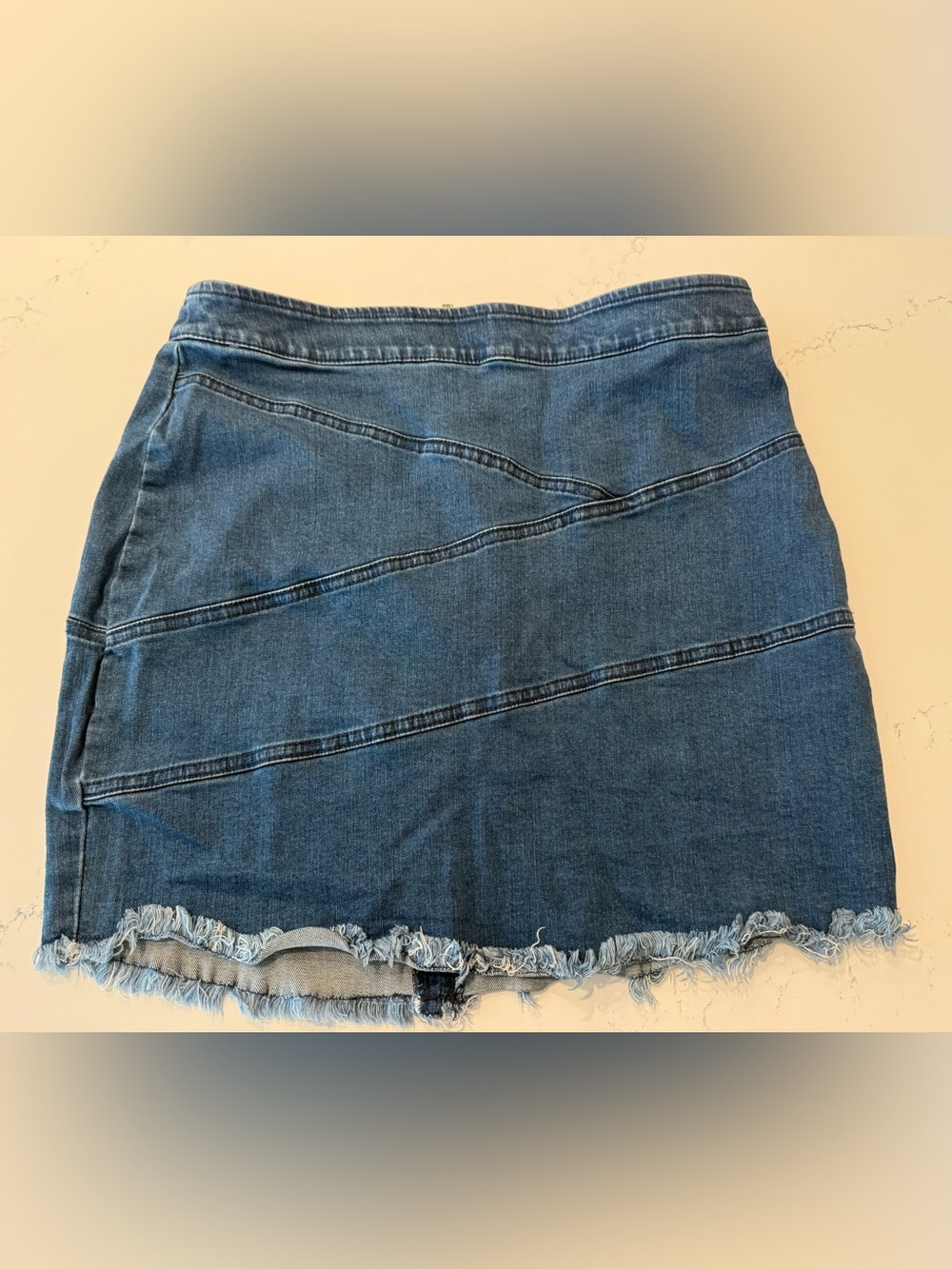BCBGeneration Blue Denim Mini Skirt with Frayed Hem